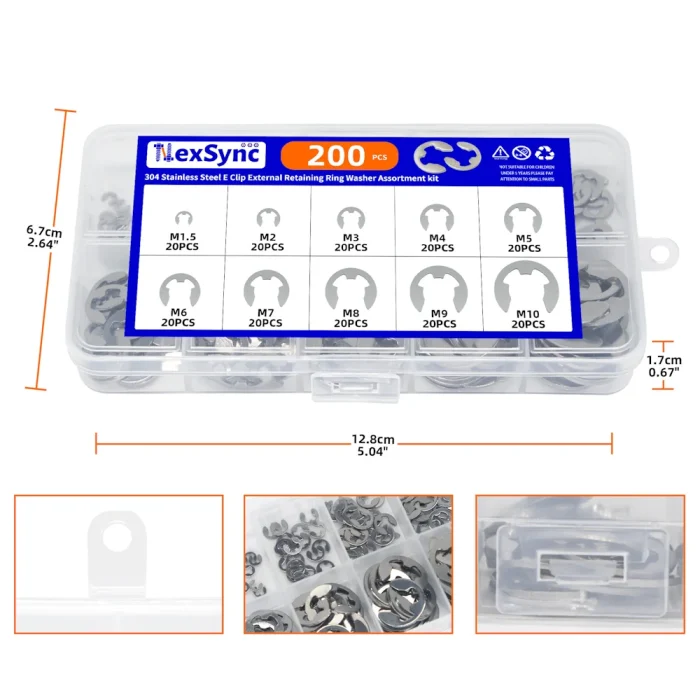 Набор из 200 стопорных колец E-типа NexSync — изображение 5